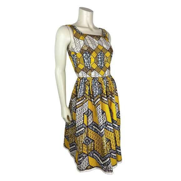 Lena Hoschek Sleeveless Nairobi Dress S African Print Honeycomb Fit Flare Yellow - Picture 2 of 11